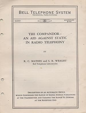 Immagine del venditore per Compandor -- an Aid Against Static in Radio Telephony Monograph B-798 venduto da Book Booth