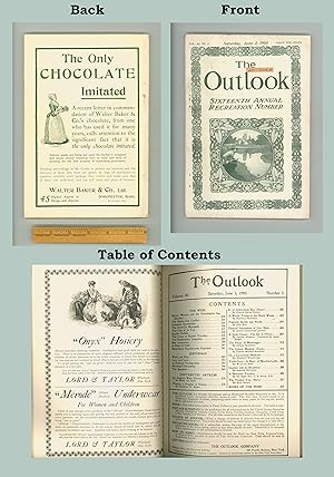 Imagen del vendedor de Outlook Magazine, The 16th Annual Recreation Number, June 1905. Containing Articles on Adirondack Mountains, Camping on a Connecticut River, Thoreau, Yosemite, John Muir, Prince of Montenegro, and a Poem on Angling by Henry Van Dyke, and country Life in Broadway (No bright Lights!) Great Period Advertising, Antique Weekly Periodical. OP a la venta por Brothertown Books