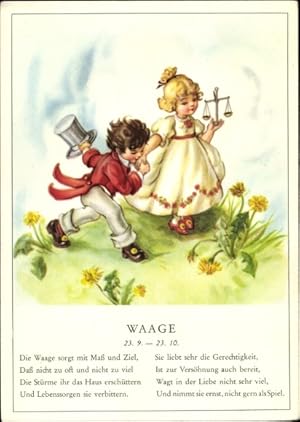 Bild des Verkufers fr Ansichtskarte / Postkarte Sternzeichen Waage, Libra, 24. September bis 23. Oktober, Gedicht zum Verkauf von akpool GmbH
