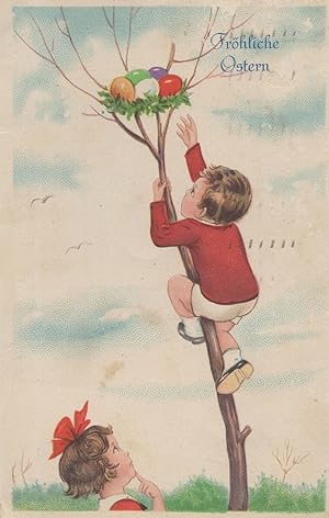 Daredevil Swiss Tree Climber Climbing Boy Easter Old Postcard
