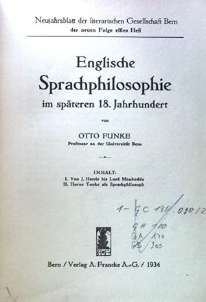 Englische Sprachphilosophie im späteren 18. Jahrhundert. Neujahrsblatt der literarischen Gesellsc...