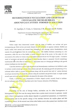 Bild des Verkufers fr Heterogeneous Nucleation and Growth of Crystalline Micro-Bubbles around Gas Cavities formed in Solution. zum Verkauf von Libreria Piani