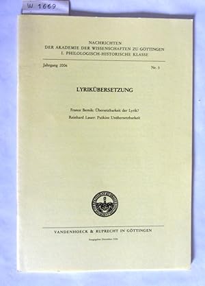 Übersetzbarkeit der Lyrik? Und: Reinhard Lauer: Puskins Unübersetzbarkeit. Sonderabdruck aus "Nac...