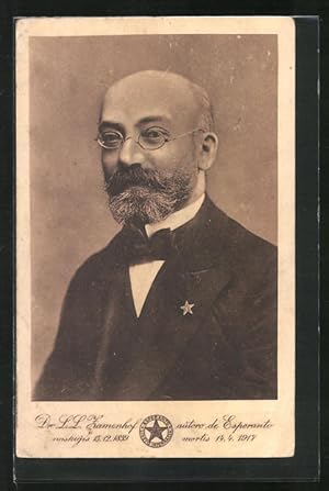 Ansichtskarte Portrait Dr. L. L. Zamenhof, Autor schrieb in Esperanto
