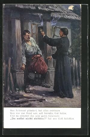 Bild des Verkufers fr Ansichtskarte Priester ertappt einen Dieb, Du sollst nicht stehlen! zum Verkauf von Bartko-Reher