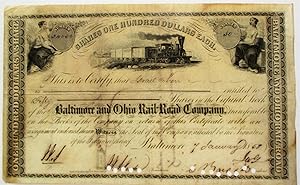 ENGRAVED BALTIMORE & OHIO RR STOCK CERTIFICATE CERTIFYING ISRAEL COHEN'S OWNERSHIP OF FIFTY SHARE...