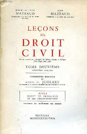 Imagen del vendedor de Leons de droit civil Tome deuxime 2 volume 5 dition par De Juglart Michel a la venta por Le-Livre