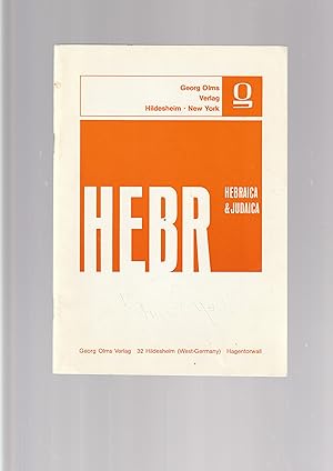 Bild des Verkufers fr Hebraica & Judaica [Publisher's catalogue] zum Verkauf von Meir Turner