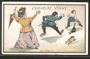Seller image for Sammelbild Chocolat Vinay, Au voleur!, Polizist verfolgt einen Handtaschendieb for sale by Bartko-Reher