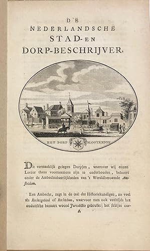 Original copperengraving/Antique print/Originele kopergravure: 't Dorp Slooterdyk (Sloterdijk). F...