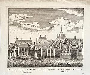 Original engraving/Antique print/Originele gravure: Maisons de Campagne de Mrs Schepper et Librar...