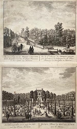 Original etching/Antique print/originele ets: De Zamenloop van den Midden en Kruisweg bij de lust...