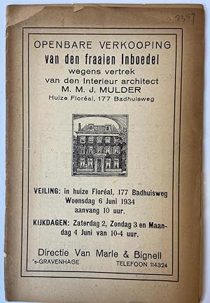 [History The Hague, Architecture] Openbare Verkooping van den fraaien Inboedel wegens vertrek van...
