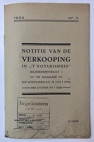 [Veilingboekje betreffende onroerend goed Heemstede] Notitie van de Verkooping, Hotel-restaurant ...