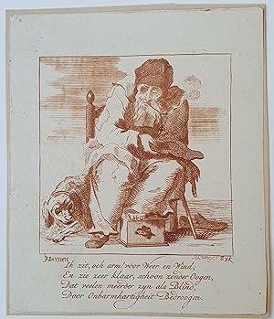 [Antique print, engraving in red chalk] P. Langendijk after P. Barbiers I, An old man begging, pu...