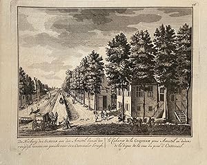 Bild des Verkufers fr Original copperengraving/Antique print/Originele kopergravure: De herberg de (1) Schulp aen den Amstel binnen den ringdijk nevens een gezicht naer de (2)Outewaler Brugh /Le Cabaret de la Coquille pres Amstel en dedans de la digue & la vue du pont d'Outewael. zum Verkauf von Antiquariaat Arine van der Steur / ILAB