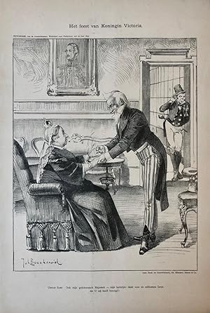 [Original lithograph/lithografie by Johan Braakensiek] Het feest van Koningin Victoria, 27 Juni 1...
