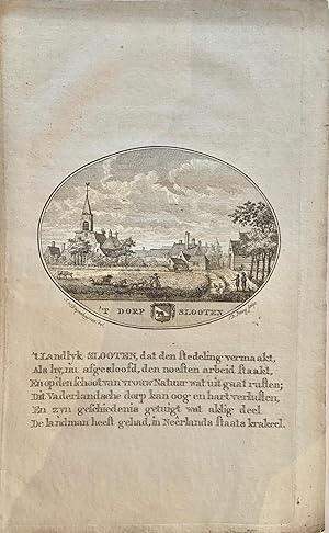 Original copperengraving/Antique print/Originele kopergravure: 't Dorp Slooten. From the De Neder...