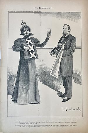 [Original lithograph/lithografie by Johan Braakensiek] Het Beursontwerp, 20 Maart 1898, 1 pp.