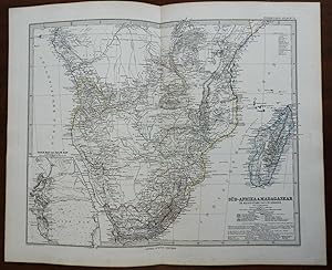 South Africa Cape Colony Boer Republics Madagascar 1881 Petermann detailed map