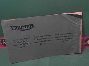 Winke und Anweisungen für die Bedienung des engl. Triumph- Motorades, Type P. - Cenni e Suggerime...