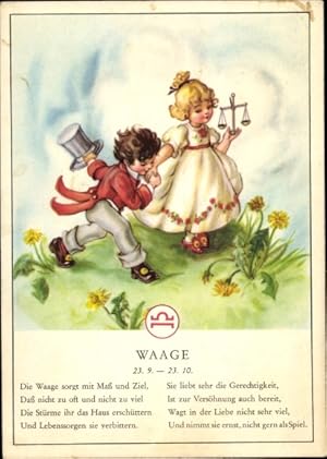 Bild des Verkufers fr Ansichtskarte / Postkarte Sternzeichen Waage, Libra, 24. September bis 23. Oktober, Gedicht, Handkuss zum Verkauf von akpool GmbH