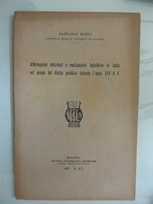 Imagen del vendedor de Affermazioni dottrinali e realizzazioni legislative in Italia nel campo del diritto pubblico durante l'anno XIV E.F, a la venta por Historia, Regnum et Nobilia