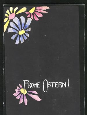Papierkunst-Künstler-Ansichtskarte Handgemalt: Ostergruss mit bunten Blüten, Glückwunsch