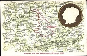 Landkarten Ansichtskarte / Postkarte Strecke für das Kaiserprei-Rennen, Kaiser Wilhelm II und Aug...