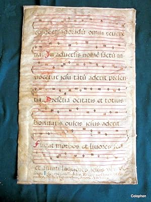 Antiphonal c1580-1600 4 sides writen in red/black on vellum in LATIN. Praise to Jesus. Amen. Alle...