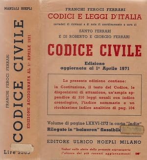 Immagine del venditore per Codice Civile Costituzione della Repubblica Italiana-Dichiarazione dei diritti dell'uomo-Appendice di leggi usuali con indice cronologico-Indice sommario ed analitico alfabetico venduto da Biblioteca di Babele