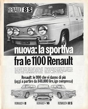 Seller image for Renault 8S. La sportiva tra le 1100 Renault. Advertising 1969 for sale by libreria biblos