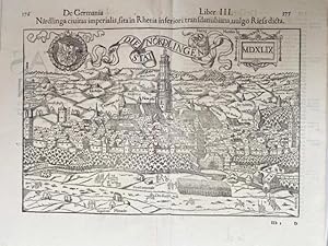 Nördlingen. Original Holzschnitt aus Sebastian Münster " Cosmographia" um 1548