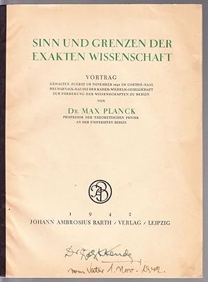 Bild des Verkufers fr Sinn und Grenzen der exakten Wissenschaft. Vortrag gehalten zuerst im November 1941. zum Verkauf von Antiquariat Krikl