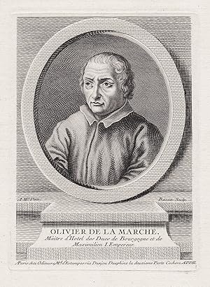 Image du vendeur pour Olivier de la Marche" - Olivier de la Marche (1425-1502) poete chroniqueur poet ecrivain gravure Portrait engraving mis en vente par Antiquariat Steffen Vlkel GmbH