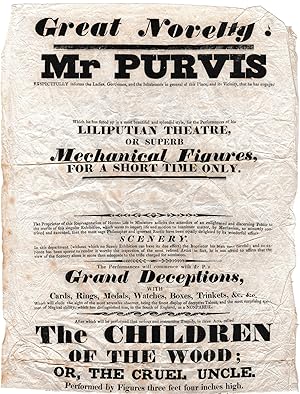 Bild des Verkufers fr A very rare, perhaps unique, survival of a playbill for one of his performances with his Fantoccini figures, the place of the performance left blank to be filled in by hand as he proceeded from Fair to Fair. The playbill with creasing but no loss. zum Verkauf von Bristow & Garland