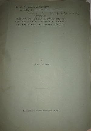 Review of Fernando de Herrera (El Divino) 1535-1597. Algunas obras de Fernando de Herrera. La poe...