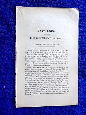 Seller image for In Memoriam Robert Edmund Carrington. A disbound 1888 Guy's Hospital Report. for sale by Tony Hutchinson