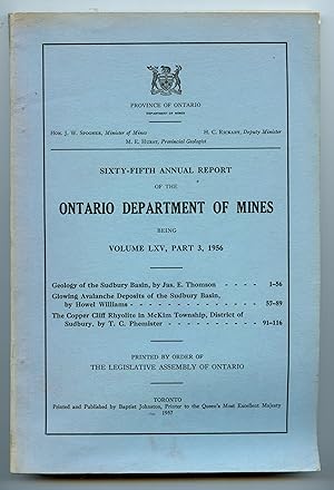 Seller image for Sixty-Fifth Annual Report of the Ontario Department of Mines, Vol. LXV, Part 3, 1956 for sale by Attic Books (ABAC, ILAB)