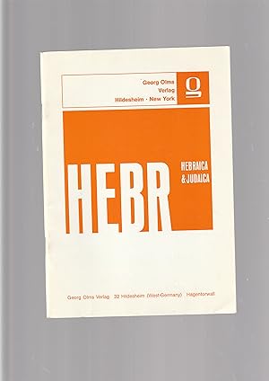 Imagen del vendedor de Hebraica & Judaica [Publisher's catalogue] a la venta por Meir Turner