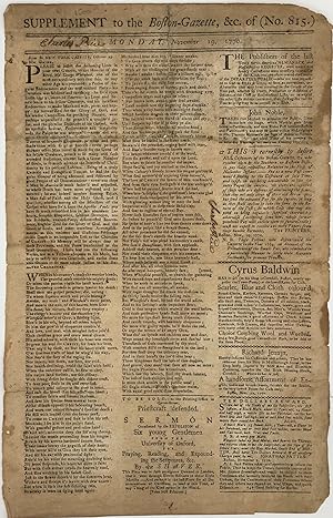 SUPPLEMENT TO THE BOSTON-GAZETTE, &c. of (No. 815.) / Monday, November 19, 1770 [two-line head]