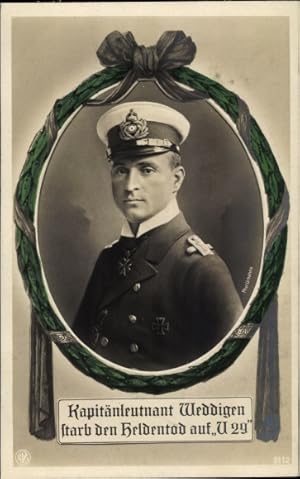 Passepartout Ansichtskarte / Postkarte Otto Weddigen, Marineoffizier, Kapitänleutnant, U 29 - NPG...