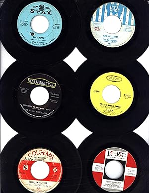 Image du vendeur pour Six MORE classic 45 rpm "single" records from the year 1967 including Sam & Dave's "Soul Man," The Buckinghams' "Kind of A Drag," The Mamas & The Papas' "Dedicated To The One I Love," Lulu's "To Sir With Love," and The Monkees' "Daydream Believer" (45 RPM VINYL ROCK 'N ROLL 'SINGLES') mis en vente par Cat's Curiosities