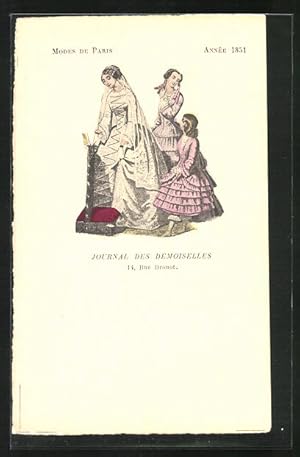 Bild des Verkufers fr Ansichtskarte Paris, Damen in Biedermeierkleidern, Modes de Paris, Anne 1851, Journal des Demoiselles, Mode zum Verkauf von Bartko-Reher