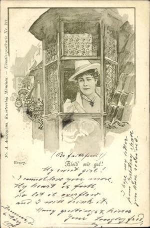 Künstler Ansichtskarte / Postkarte Henri, Bleib mir gut, Frau am Fenster