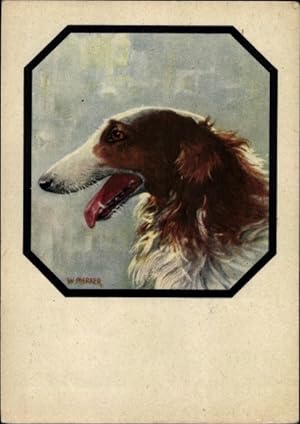 Künstler Ansichtskarte / Postkarte Merker, W., Unsere treuen Freunde, Windhund, Hundeportrait