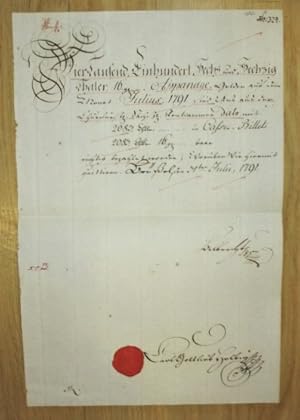 Quittung mit Unterschrift von Albrecht Herzog von Sachsen-Teschen (1738 - 1822) mit rotem Lacksie...