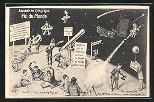 Ansichtskarte Fin du Monde 1910, Menschen auf Planet betrachten das Weltall, Zukunft