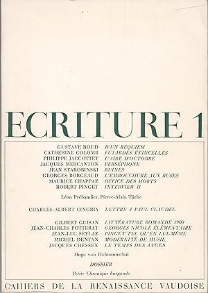 Ecriture no 1. Cahier de littérature et de poésie. Gustave Roud / Philippe Jaccottet.