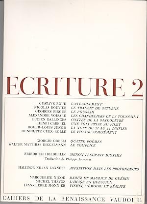 Ecriture no 2. Cahier de littérature et de poésie. Gustave Roud, Nicolas Bouvier, Georges Piroué.